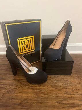 Pour La Victoire Black Suede Platform Pump - Sleek High Heel